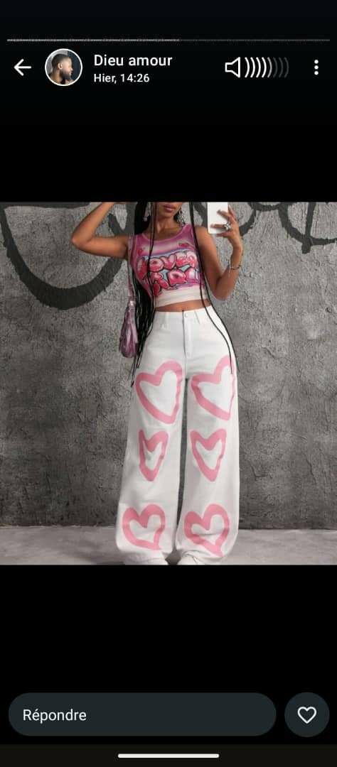 Pantalon à Imprimé Cœur