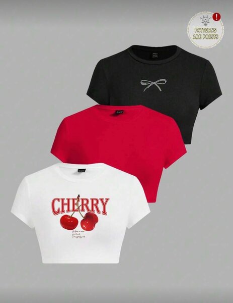 T-shirt court femme motif imprimé