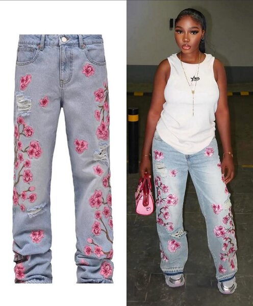 Jean fleuri décontracté femme