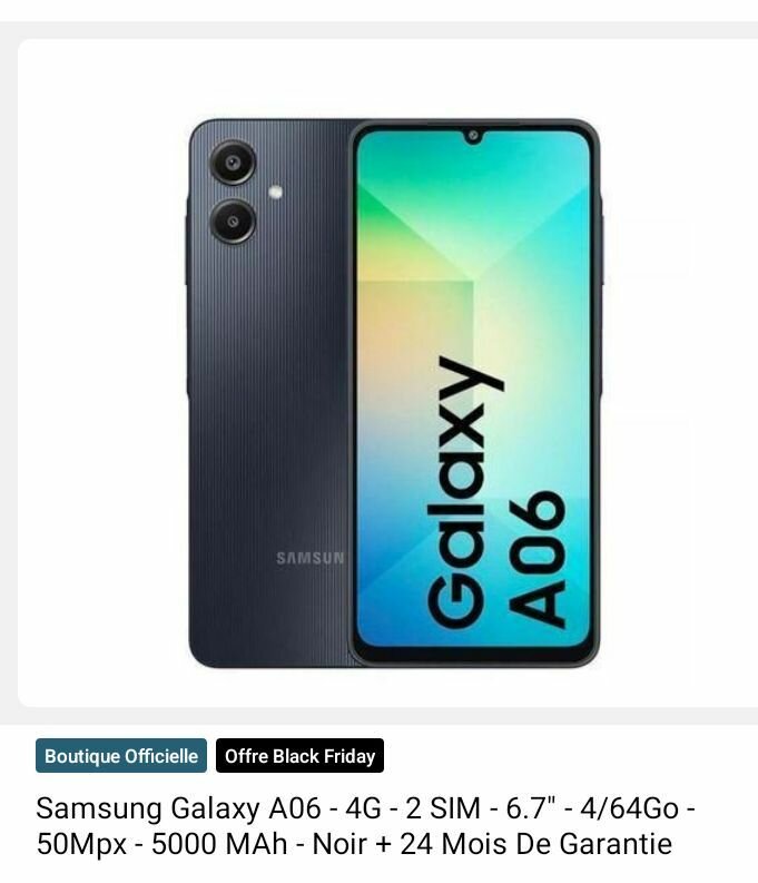 Samsung Galaxy A06 Noir 64Go