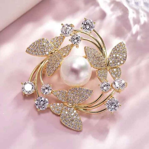 Butterfly & Pearl Brooch