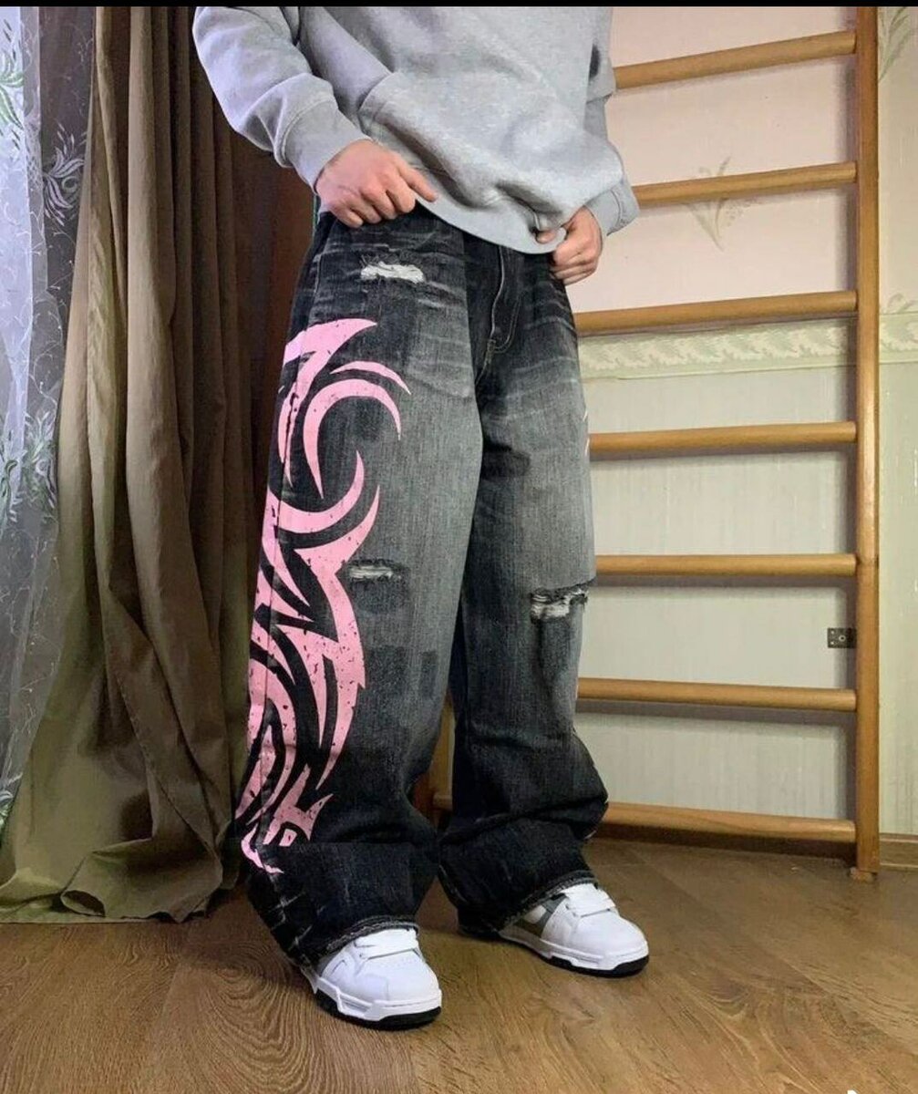 Jeans larges unisex à motif