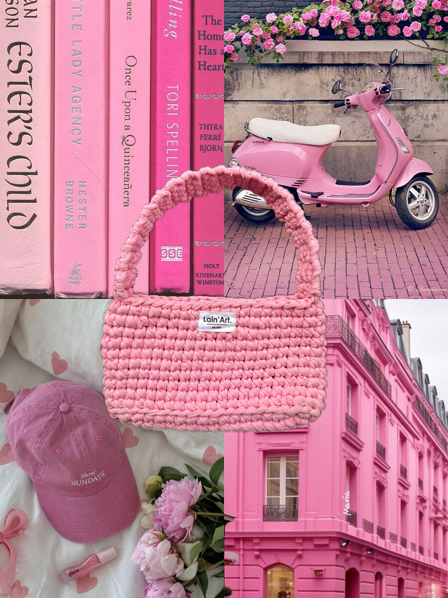 Sac à main tricoté rose