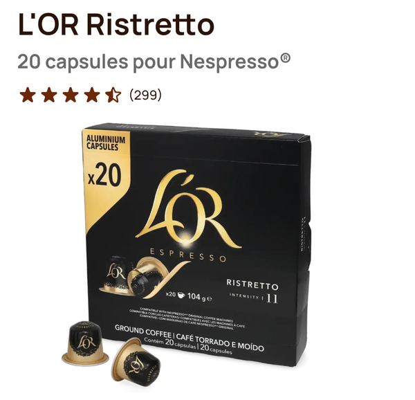 L'OR Ristretto Capsules Nespresso
