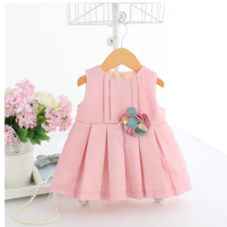 Cotton Baby Girl Pleated Dress costume for Kids Sleeveless Wedding party Princess Dresses Girls Clothes 3 Color ( Fabric Cotton) ( Size NewBorn Baby To 4 Yrs )