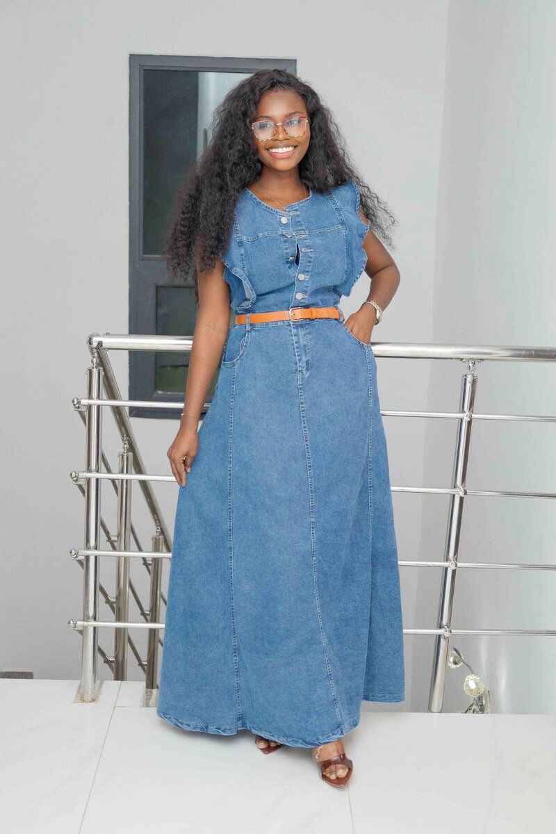 Robe longue en jean évasée