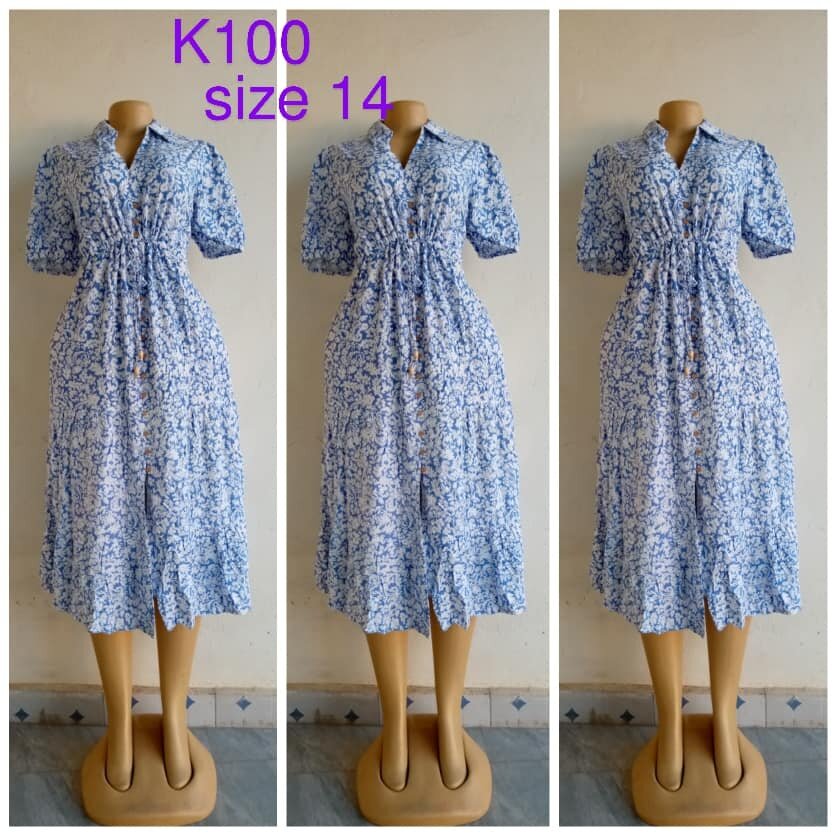 Light blue dress with floral print, size 14
