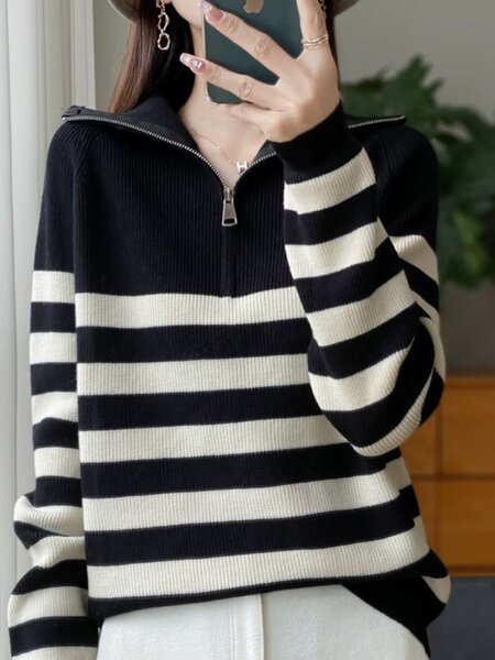 Свитер полу замок в полоску