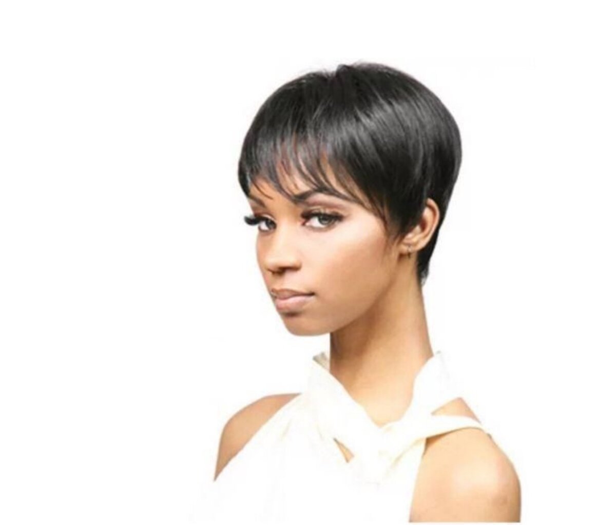 Women's Natural Black Short Hair Wig Set