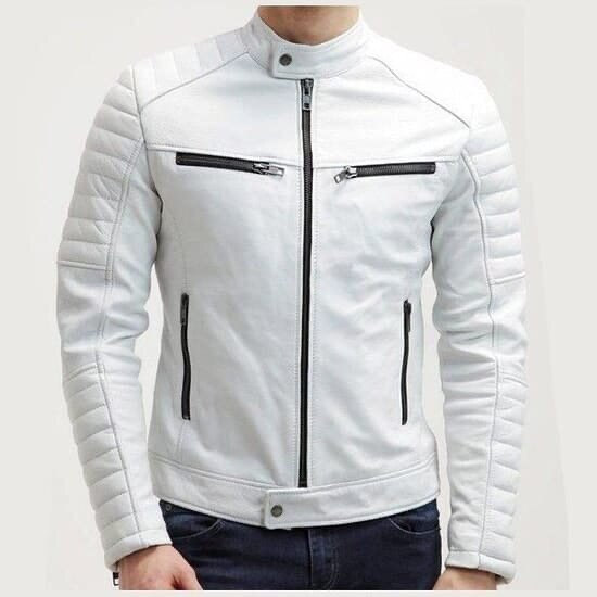 Veste en cuir blanc homme