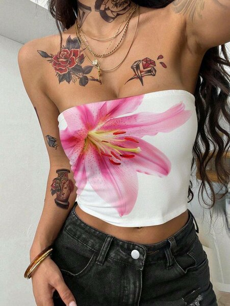Top tube floral femme
