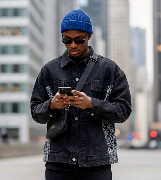 Veste en denim noir homme