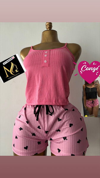 Pyjama court femme à cœurs