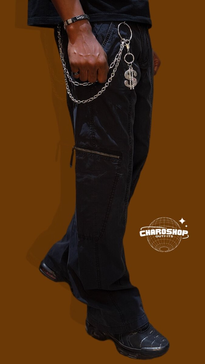 Pantalon cargo noir chaîne