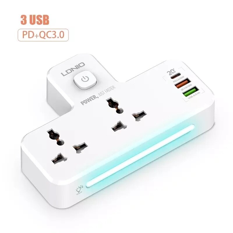 LDNIO Universal 3 USB Port PD QC 3.0 10A 2 AC Power S