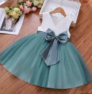 Baby Dresses Girls Party Dress V Neck Waist Bow Children Dress Casual Summer Dresses Kids Party Clothes ( Fabric Silk And Net ) ( Size 03 Month To 4 Yrs )