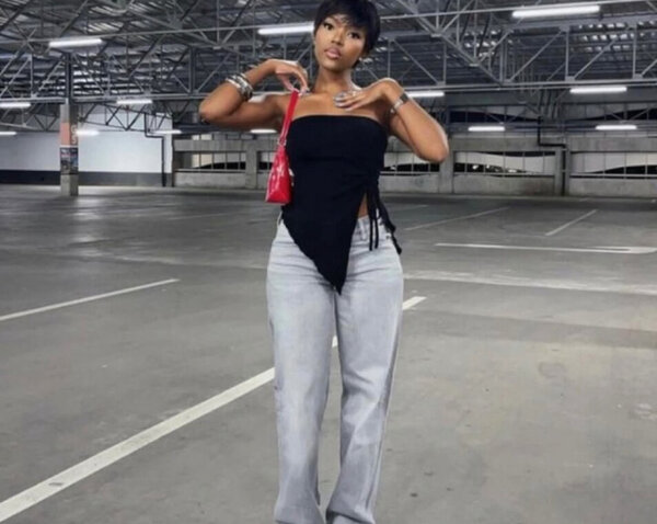 Top asymétrique noir tendance