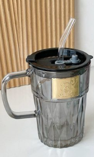 Crystal Diamond Glass Cup with Splash-Proof Lid and Reusable Glass Straw