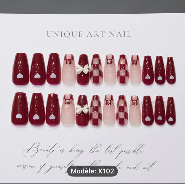 Ongles Press-On Rouge Élégant