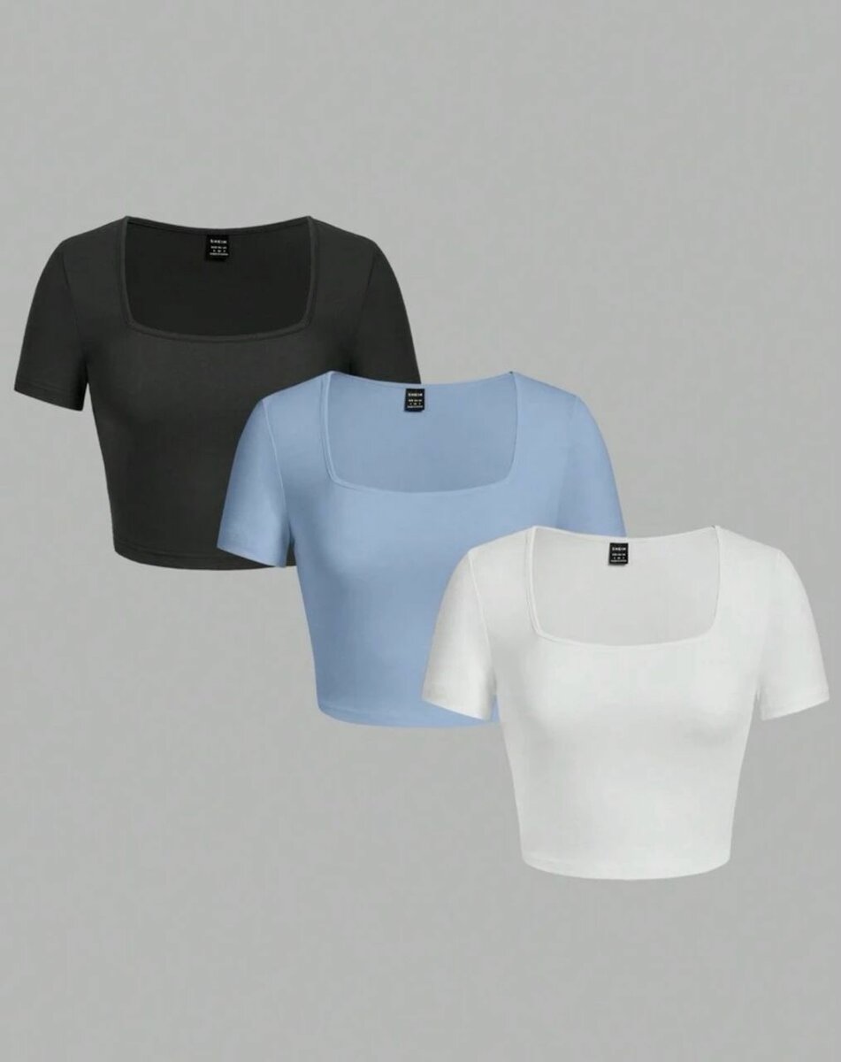 Lot de 3 tops à col carré