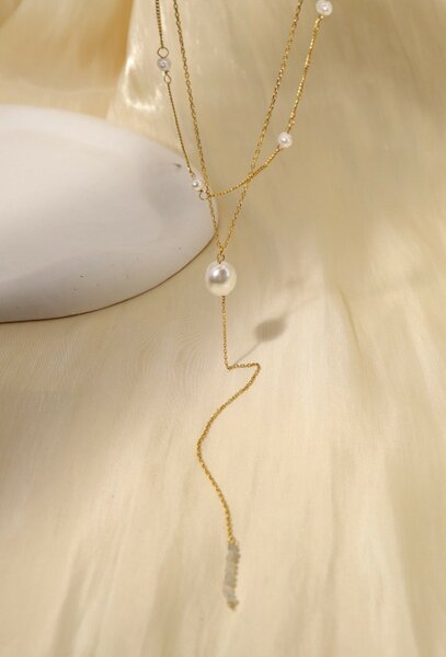 Collier double chaînes à perles