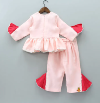 Peplum Style Top With Palazzo ( Fabric Chamki) (Size 1 Yrs 16 Yrs)