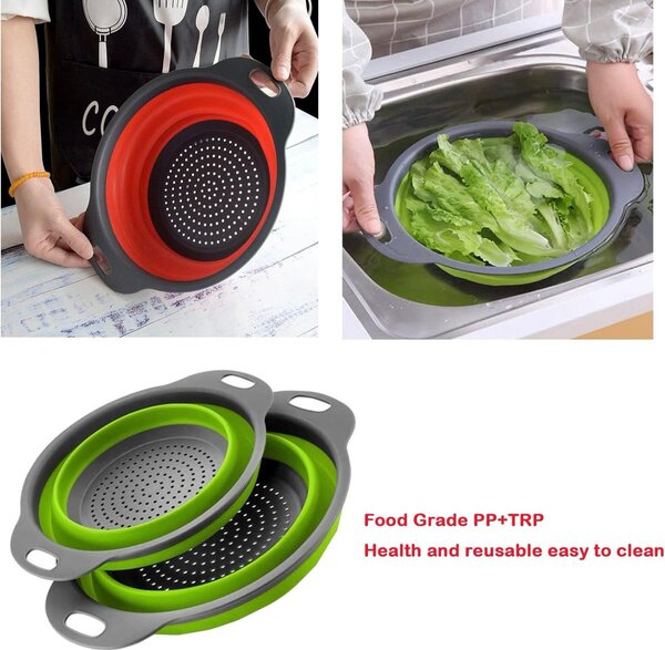 2 passoires pliable en silicone pour égoutter les pâtes, spa