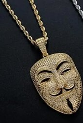 Gold Mask Cartoon Pendant with White Stone locket and Chain for Men