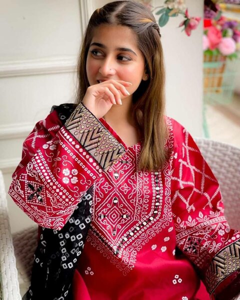 3 pcs women's stiched Katan silk Printed suit