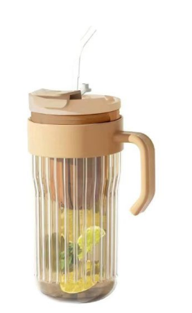 Plastic Handle Vertical Stripes Glass Tumbler with Infuser, Splash-Proof Lid and Reusable Straw