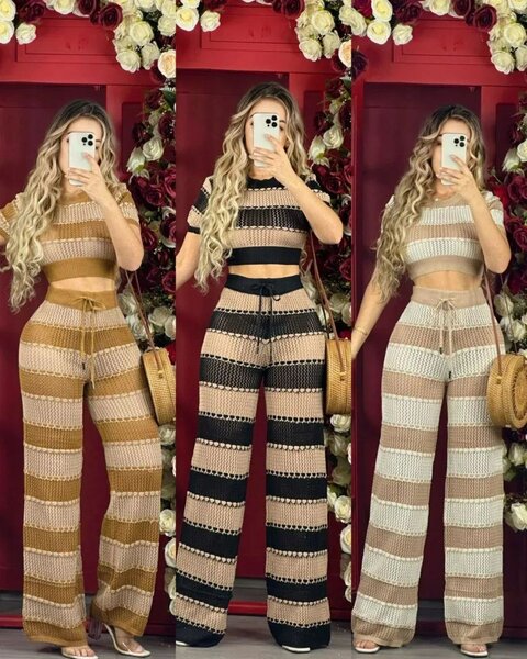 Ensemble tricoté rayé été