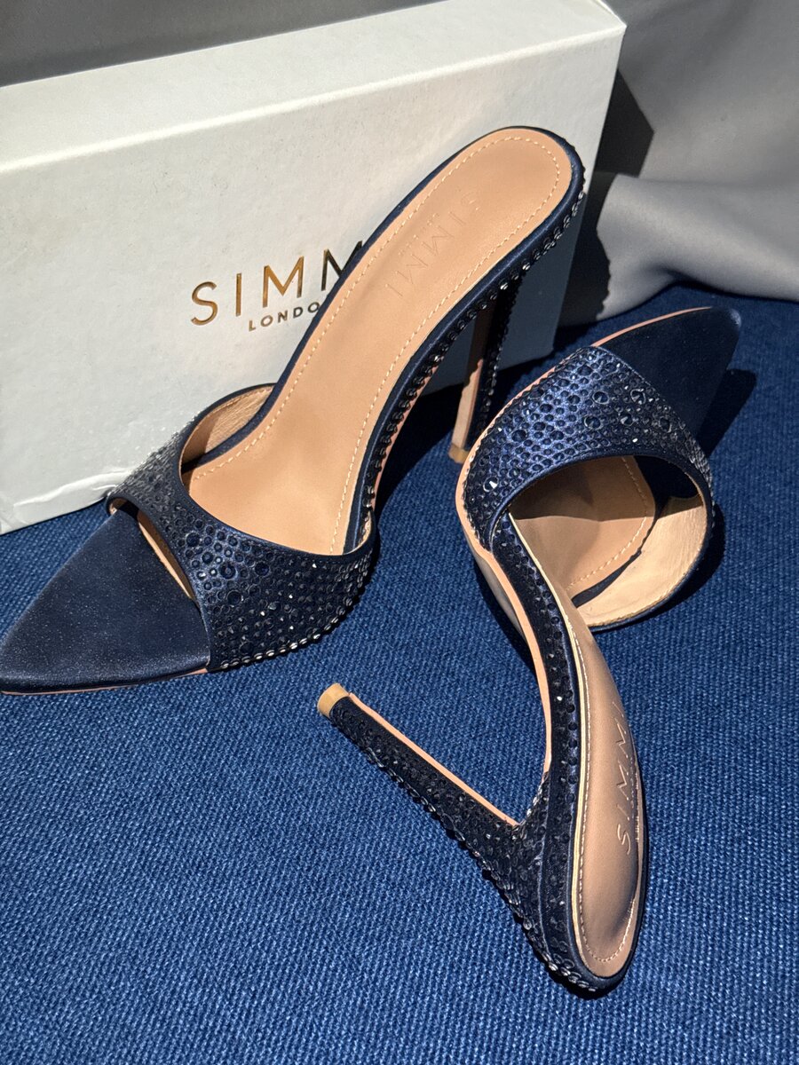 Mules à talons bleu pailletés