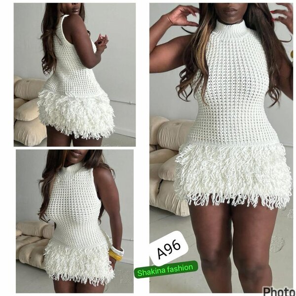 Robe tricotée à franges