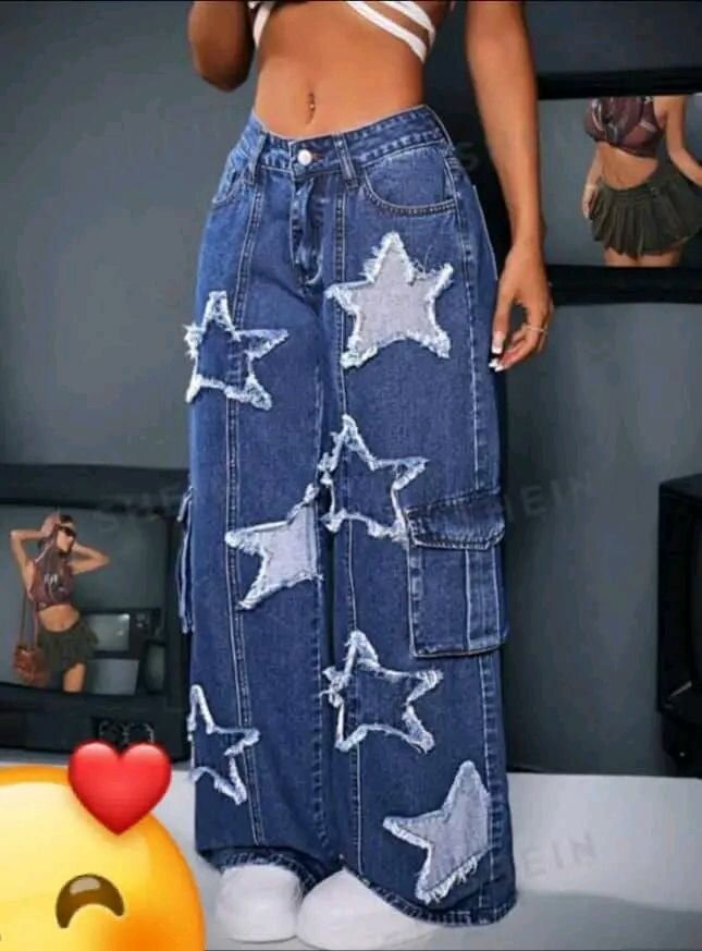 Jeans larges étoiles femme