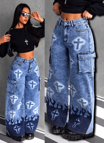 Jeans larges motifs croix