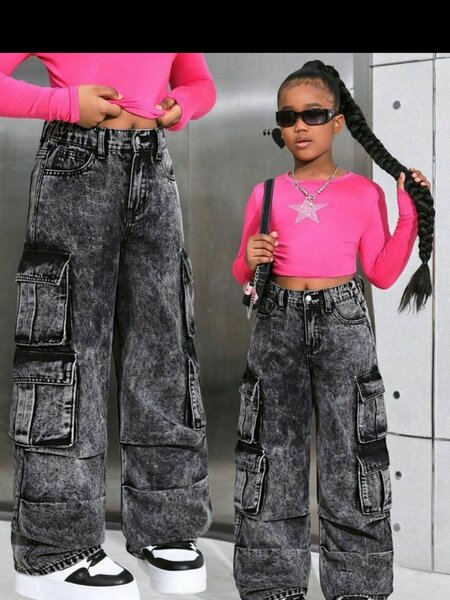 Jeans cargo mère-fille tendance