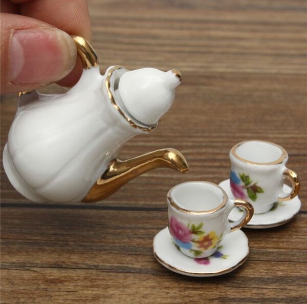 Ceramic Tea Cup Retro Flower Cup 8-piece Set