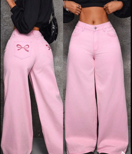 Jean large rose pour femme