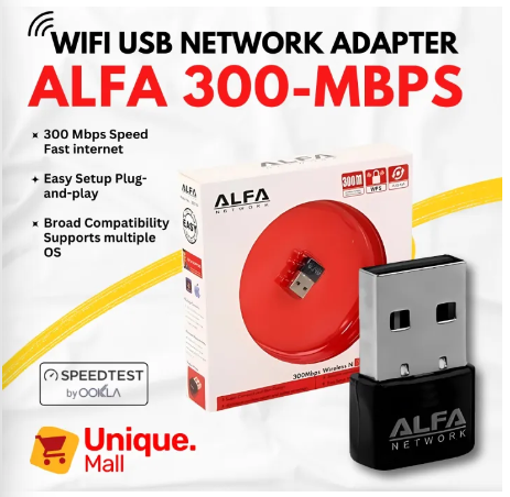 Alfa USB Wifi Adapter 300Mpbs - Strong Signal Quality Wireless Wifi Adapter Dongle Receiver Network LAN Card PC 300 Mbps Network Card / Gaming By Unique Mall