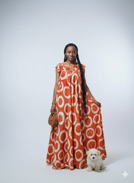 Robe Maxi Orange Motif Cercle