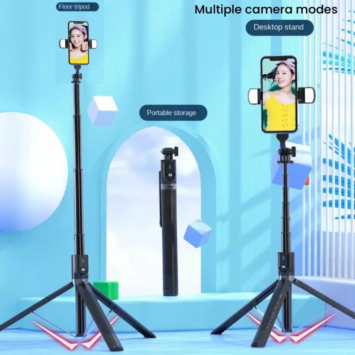 Selfie tripod with double LED and Camera Shutter