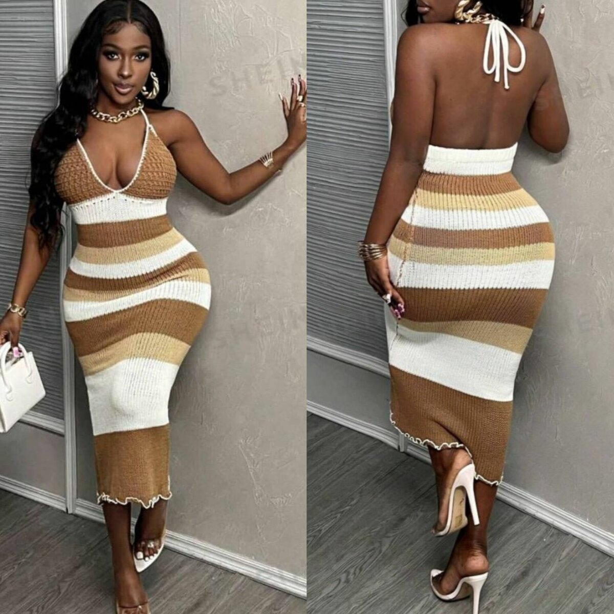 Robe Tricotée à Rayures