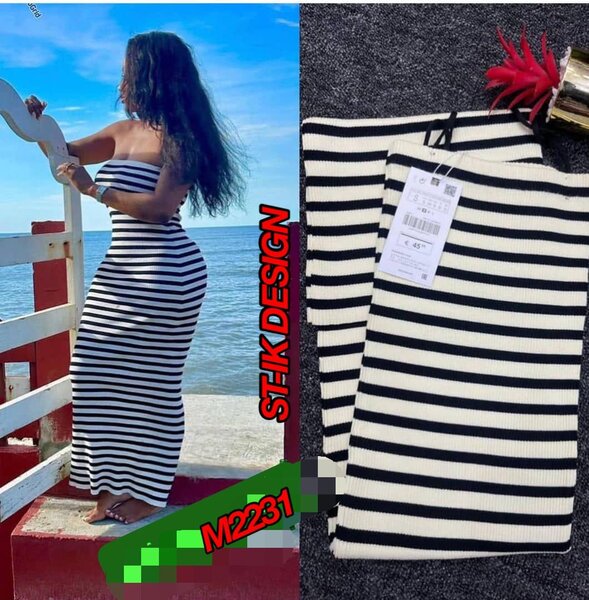 Robe Longue Rayée Épaules Nues