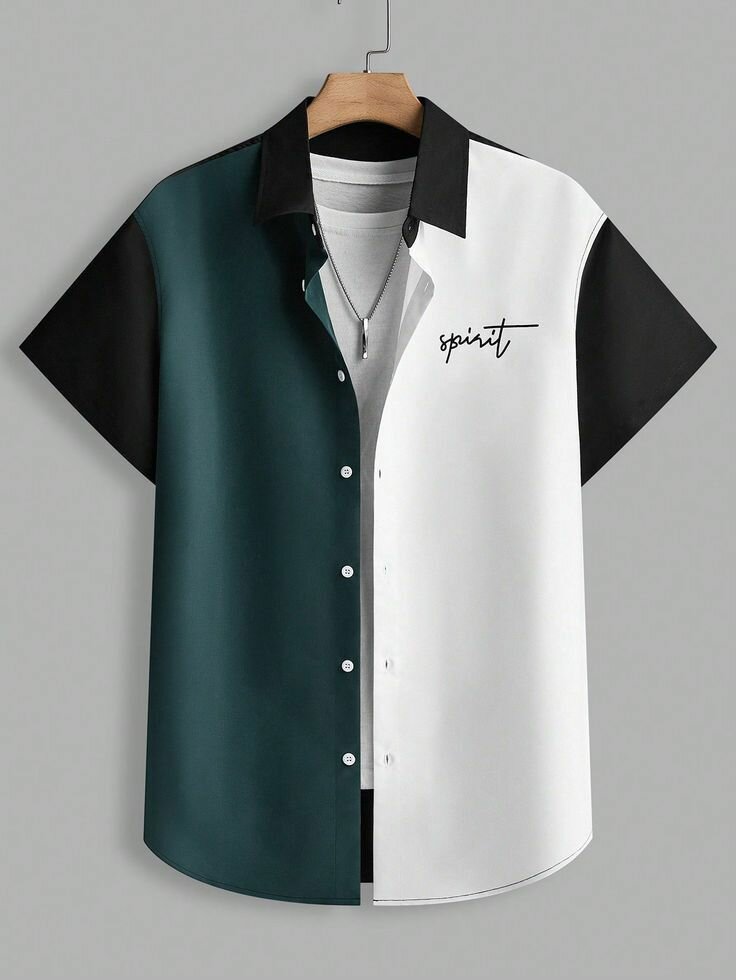 Loose Men Letter Graphic colorblock shirt