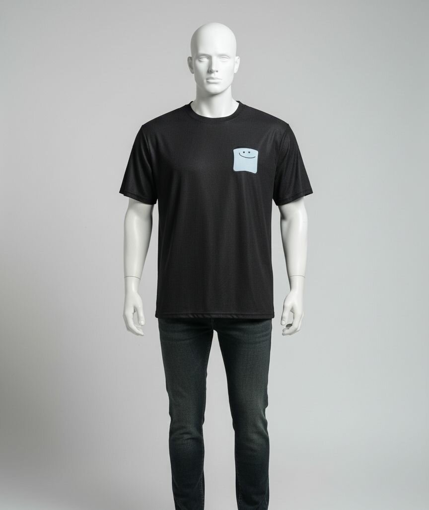 T-shirt noir avec poche sourire