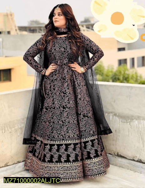 3 PCs Women's stitched Katan slik Screen printed maxi