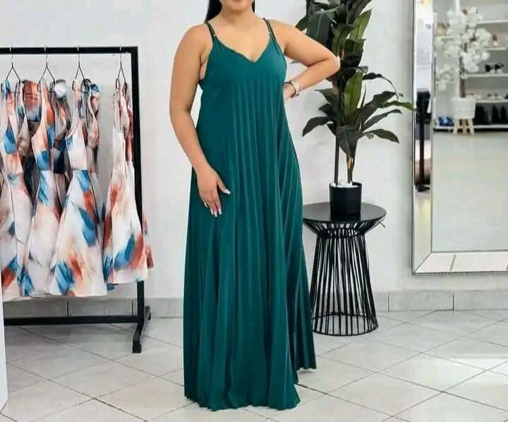 Women's long green dress with straps