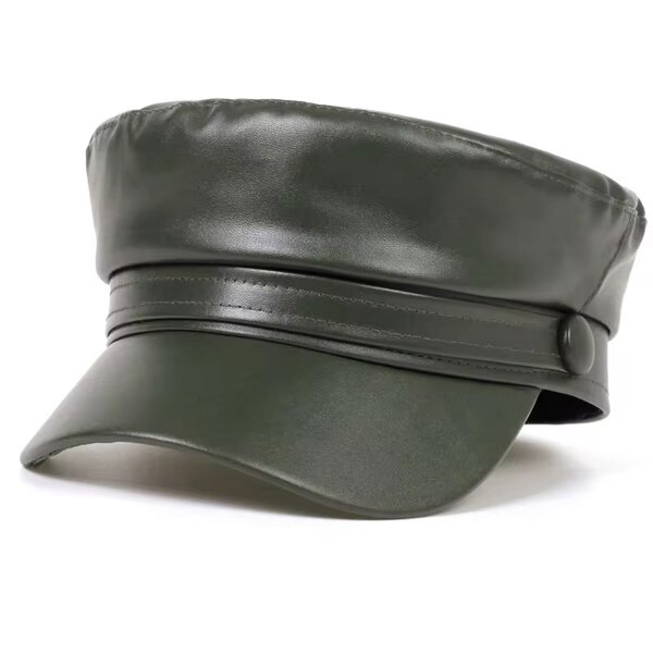 Casquette Gavroche Cuir Vert Élégant