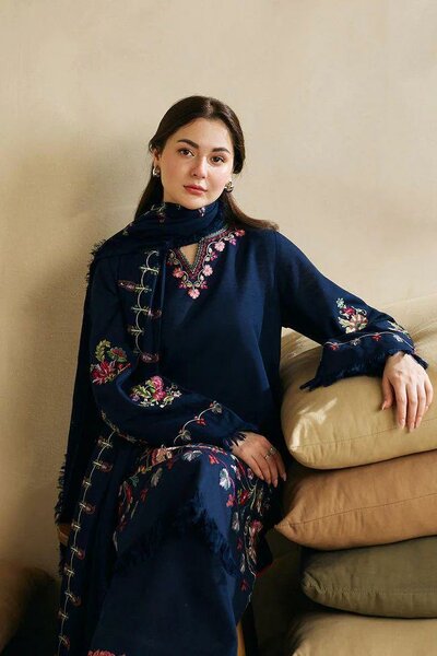 3 pcs women's unstitched Dhank Embroidered suit