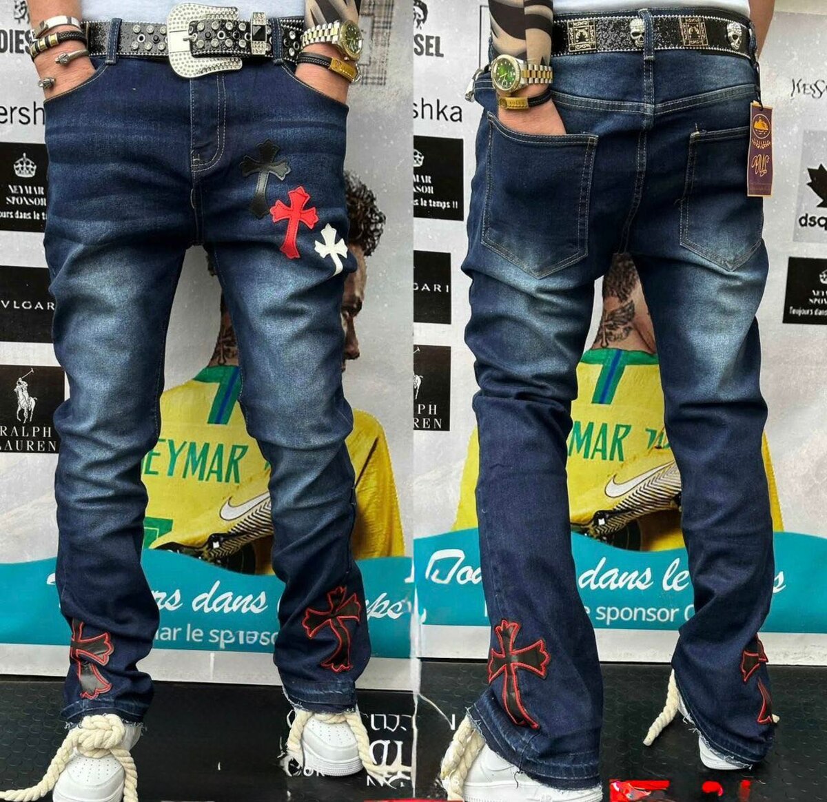 Jeans homme avec croix stylées